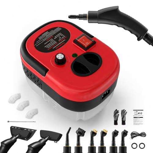 Limpiador a Vapor, Vaporeta Limpieza Hogar, Depósito de Grande Capacidad de 1200ML, Limpiador a Vapor de Mano, Steam Cleaner Portátil, Limpiador Vapor para Coche, Ventanas, Cocina, Baño - Rojo