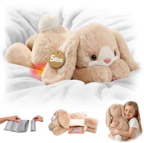 Mewaii Peluche Lestée Lapin avec Coussin Chauffant Micro-Ondes - Peluche Lapin Chauffable et Refroidissable, Doudou Lapin Kawaii, Câlins Tout Doux pour Adultes et Enfants(2,3kg Réglable)