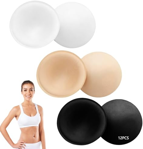 12 Pares Relleno Sujetador, Esponja Redonda Insertos De Brasier Extraíbles, Extraíble Y Lavable Inserciones De Copas para Bikinis, Tops, Ropa Deportiva, M (Negro,Blanco,Tono Piel)