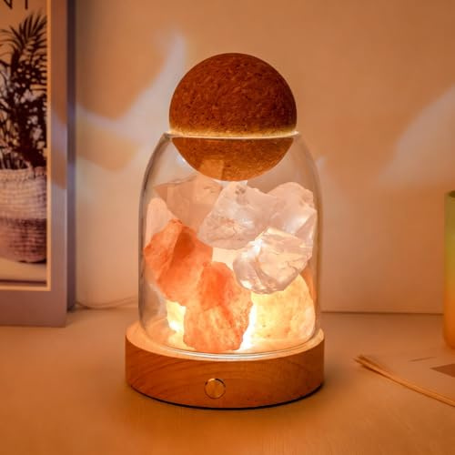 Maimeili Salt kristall sänglampa naturlig aromdiffusor USB-port 3 dimbara färglägen dekoration för sovrum, kontor, spa wellness och avkoppling