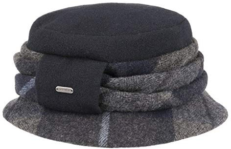 McBURN Damenhut Agnes Karo Fuggerhut für Damen Wolle Fuggerhut mit Futter Herbst Winter (One Size - blau)
