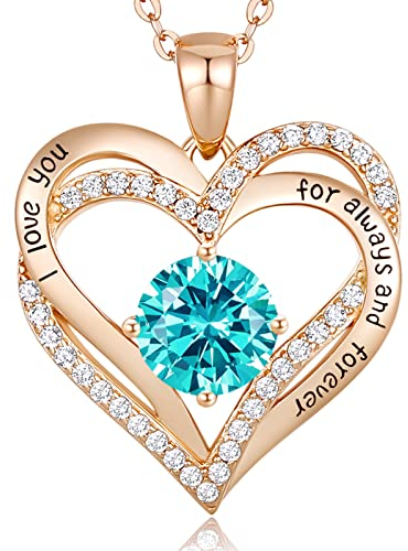 CDE Kette Damen 925 Sterling Silber Rosegold Geschenk für Sie Valentinstag Forever Love Herz Geburtsstein Anhänger Halskette für Frauen Schmuck Geburtstags Freundin Weihnachten Muttertags