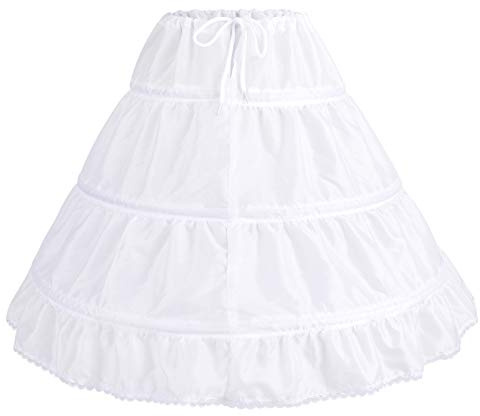 IBAKOM Girl's Petticoat Underskirt Half Slip 3 Hoop Flower Girl Crinoline Underskirt Communion Wedding Bridesmaid Drawstring Under skirt White 3-8 Years
