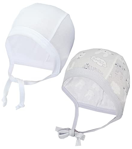 TupTam Unisex Baby Erstlingsmütze zum Binden 2er Pack, Farbe: Kaninchen Grau/Weiß, Größe: 62-68