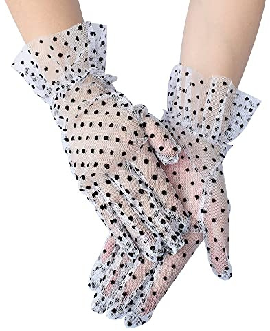 krautwear® Damhandskar, spets, armbågar, långa kvällshandskar samlade brud, kort, satinrosett