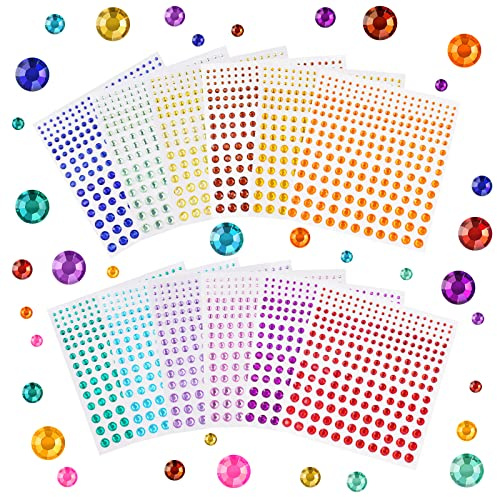 Vicloon Strass Autocollant,2700+pcs Strass Auto-adhésif Visage Maquillage Strasses Pierres Precieuses Autocollants Avec Brucelles pour DIY Visage Maquillage Décoration - 3mm 4mm 5mm 6mm