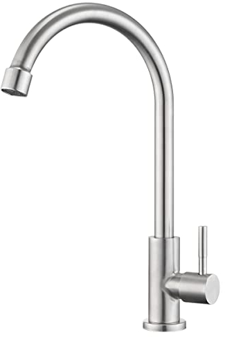 CREA Kaltwasserhahn Küche, Wasserhahn Kaltwasser, Armatur Kaltwasser für Küche oder Garten, 360 Grad Drehbar Kaltwasser Küchenarmatur, Edelstahl