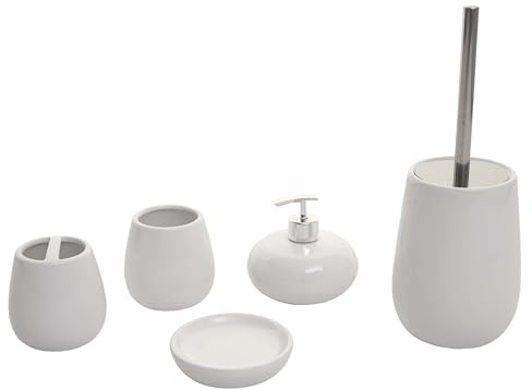 Décoshop26 Set de 5 Accessoires de Salle de Bain en céramique pour Salle de Bain Blanc 04_0003582
