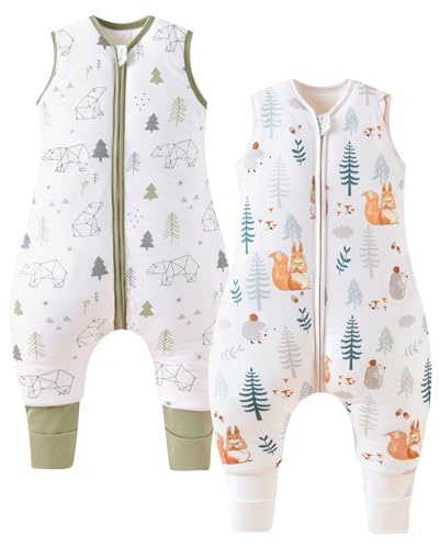 Paquete de 2 sacos de dormir para bebé Chilsuessy con piernas 2,5 tog Saco de dormir de invierno Saco de dormir unisex para todo el año con pies Saco de dormir para bebé, ardilla + oso del bosque, 70