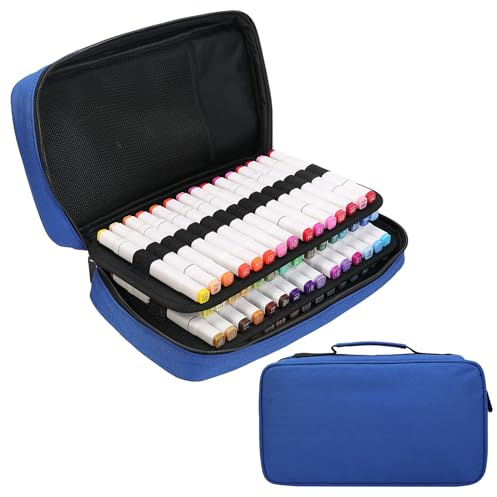 BOMKEE Étui Organiseur pour 60 Marqueurs, Grand Étui pour 60 Marqueurs, Grande Capacité de Stockage pour Stylos, Trousse à Crayons avec Poignée de Transport