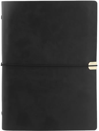 Carnet de Notes Rechargeable A5, Journal de Voyage en Cuir, Carnet Bullet Journal Ligné 80 Pages, Journal à Spirale Intime Vintage pour Bureau, Maison, École, Travail (Noir)