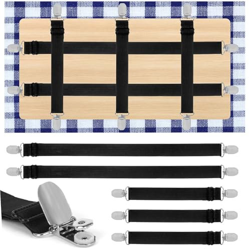 YSWOVUO 5 Pièces Élasticité Réglable Clips Pince pour Nappe, Clips de Nappe à Sangle Cachée, Attache Nappe pour Sécuriser Nappe Pique-Nique Tables Canapé Lit, Accroche Nappe Exterieur & Intérieur