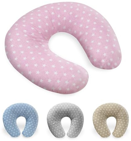 Interbaby Almohada Embarazada Algodón 55x55 cm, Relleno de Silicona | Cojin Lactancia Bebe Cómodo, Fácil Lavado, Versátil | Cojin Embarazada para Recientes y Futuras Mamás | Star Rosa