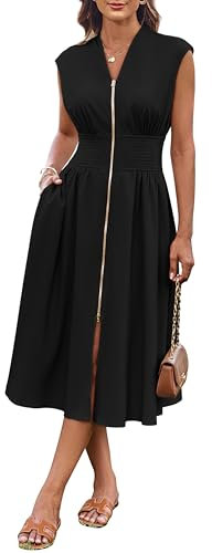 GRACE KARIN Women's Casual Dress with Pockets Zipper Front Dress for Vacation Wedding Work Office Black XL