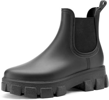 DREAM PAIRS Damen Gummistiefel kurze Chelsea Winterstiefel Regenstiefel mit dicker Sohle, Size 40, Schwarz, DWUMRB2501