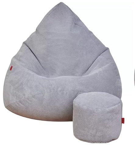 Slevobox Sitzsack mit Hocker Grau 95x95x120 cm - XXL Sitzsack Erwachsene mit Füllung - Schlafzimmer und Wohnzimmer Möbel - Samt Indoor Sitzsäcke - Bean Bag - Lounge Sessel