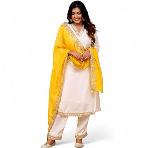 Rangamahl Indian's Beautiful Heavy Kurti Pant & Dupatta Set with Heavy Banana Cotton Silk Embroidered | Traditional Wear