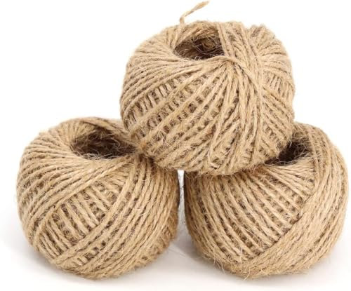 192m Jute Hessian String Cord - 4 Rolls of 48m Natural Jute Twine - 393ft 2mm Natural Twine for Arts and Crafts, Gift Wrapping, Floristry, Decoration, Bundling, Garden and Recycling,