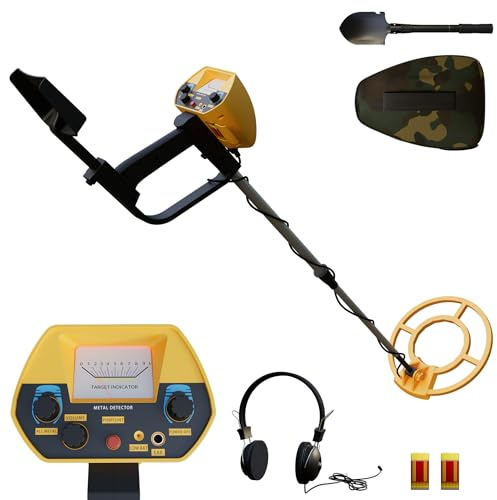 Aufun Détecteur de métaux pour enfants, détecteur de métaux professionnel pour enfants 12+, fonction de précision et mode DISC, avec hauteur réglable de 80 à 105 cm, jouet amusant pour enfants, jaune
