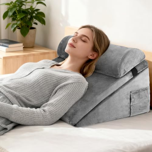 Anmrora Coussin incliné pour lit, Coussin t Triangulaire en Mémoire de Forme pour l'apnée du Sommeil,Lecture pour Lit pour l'apnée du Sommeil, Reflux Acide, l'élévation des Jambes, Gris
