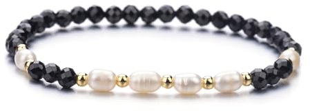 KNDSSMY Bracciale Unisex con Perline in Pietra Naturale Fatto a Mano, Bracciale Elastico Regolabile con Perle Finte di Spinello Nero da 4mm, per Coppie, Regali di Amicizia, Compleanno, 4mm