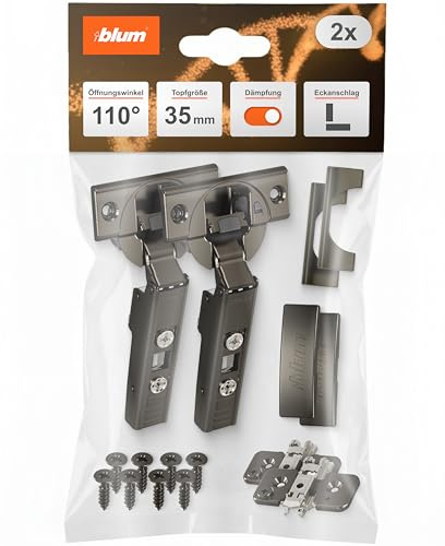 blum 2x cerniera per mobili CLIP top BLUMOTION 110° I cerniera a tazza Soft-close 35 mm I basetta a croce CLIP montabile separatamente, distanza 0 mm | regolazione 3D frontale | Onyx | sormonto