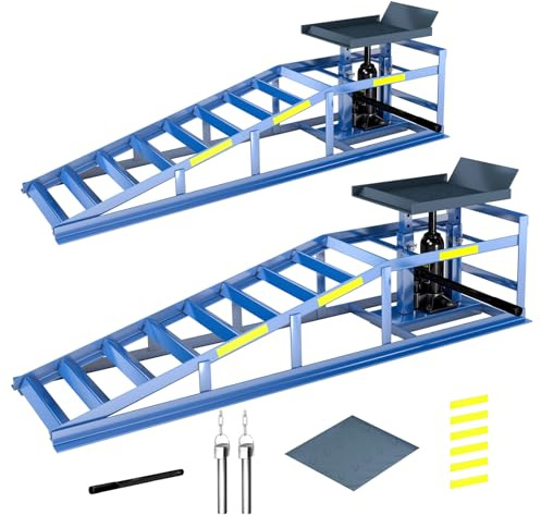 2pcs Auffahrrampe,5000 kg,rutschfeste Rampen und Griffe Werden kostenlos zur Verfügung gestellt, ebenso wie Schutzstifte,Höhenverstellbar Hubhöhe von 24.5-38.5 cm, Verladerampe