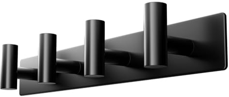 Black Wall Mounted Coat Rack – 4 T-Shaped Hooks on 12.6 Metal Rail (1 Pcs)