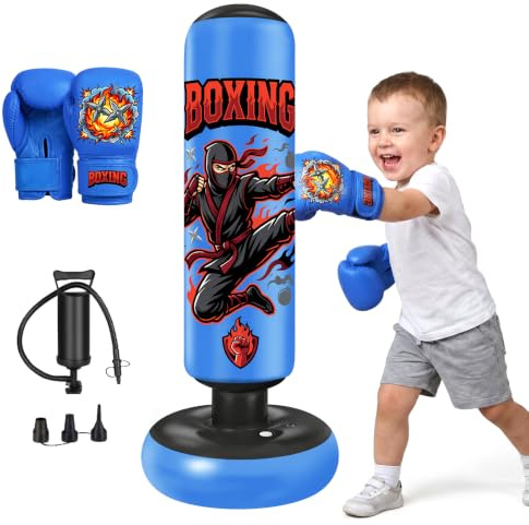 Oziral Saco de Boxeo 130cm/150cm/165cm para Niños y Adultos Saco de Boxeo de Pie con Guantes y Bomba Equipo de Entrenamiento para Karate Taekwondo Kickboxing Regalo de Cumpleaños para Niñas y Niños
