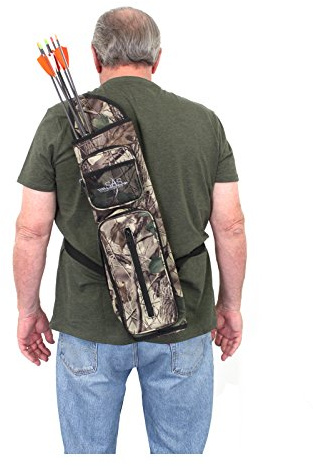 SAS Archery Back Arrow Quiver Hunting Target with Two Front Pockets (Camo, Left)