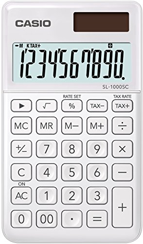 CASIO Taschenrechner SL-1000SC, 10-stellig, stylische Farben, Steuerberechnung, Aluminiumfront, Solar-/Batteriebetrieb, 0.9 x 7.1 x 12 cm