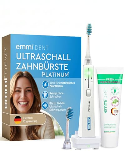 Emmi-dent Ultrasound Platinum Nature Fresh - Bundle. Touchless, Gentle Cleaning for Sensitive Teeth & Gums. Cleans with 100% Ultrasound Technology. No Abrasion, No Brushing, No Damage. Rechargeable.
