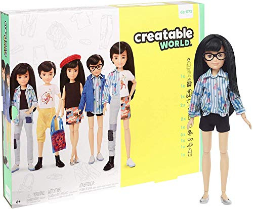 Creatable World Deluxe Character Kit DC-073 Customizable Doll with Black Straight Hair, 6 Pieces Doll Clothes, 3 Pairs Shoes and 2 Accessories, Creative Play for All Kids 6 Years Old and Up