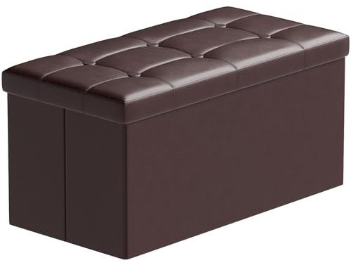 BRIAN & DANY Banco otomano plegable de piel sintética de 30 l, baúl de almacenamiento, perfecto para juguetes y zapatos, reposapiés, mesa de café, banco plegable con funda (marrón)