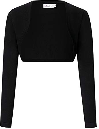 Clearlove Damen Bolero Langarm Strickjacke Festlich Schulterjacke Kurz Shrug Cardigan Top,Schwarz,L
