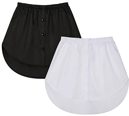 2 pièces Rallonge de Chemise Ajustable, Extension d'ourlet pour Minijupe, Extension de Chemise à Taille élastique, Faux Haut décontracté, Ourlet Polyvalent, réutilisable (Noir, Blanc)