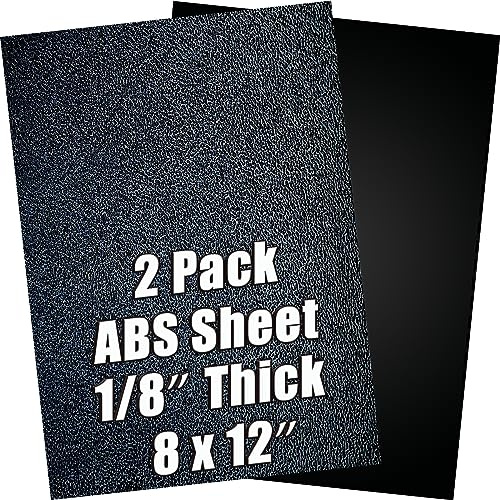 ABS Plastic Sheet 1/8 Inch Thick 8 x 12 (2-Pack),Black Rigid Moldable Panel with Different Surfaces (Textured Front & Smooth Back) for Structural Parts, Project Enclosures, and DIY Home Decor, etc.
