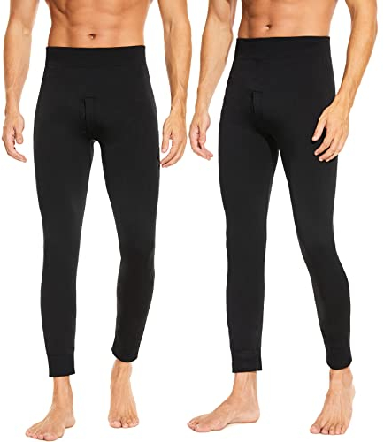 SIMIYA Lange Unterhosen Herren Winter - Lange Unterhose Männer mit Eingriff und Thermo Weichem Innenfleece Leggings Bottoming Stretchbund Winddicht Thermounterhose(2 x Schwarz,L-XL)