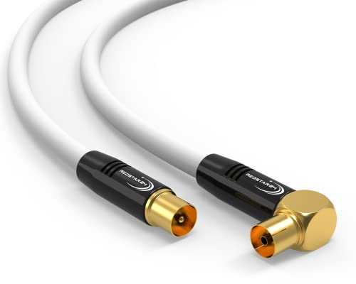 RedStar24 Antennenkabel 4m Weiß – Stecker zu 90° Gewinkelt Buchse Koaxial – Premium HDTV Koaxialkabel für Kabelfernsehen | TV Kabel: Kompatibel mit TV, Radio, DVB-T/T2, DVB-C, DAB