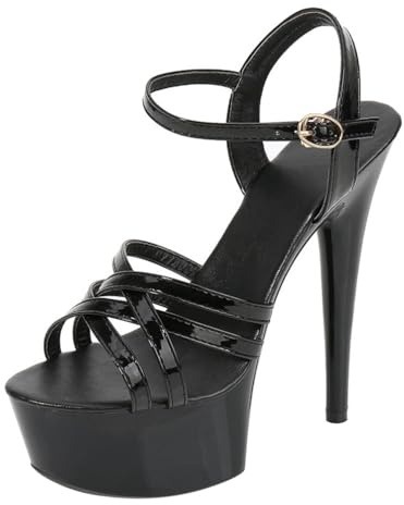 Minetom Damen Plateau Pumps High Heels Stiletto Schnallenschuhe Sandaletten Absatzschuhe Elegant Peep Toe Plattform Abend Party Hochzeit Sandalen A Schwarz 43 EU