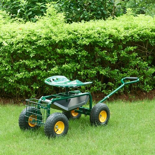 pro.tec Garten Rollsitz Casarano Gartensitz mit Rollen 83 x 45 cm Grün/Schwarz verstellbar Rollhocker Gartenwagen Metall Gartensitz fahrbar