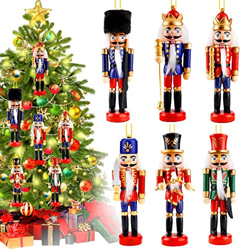 ZZXLOPEZ Casse-Noisette en Bois, 6 Pcs Soldat Roi Figurine Classique, 13cm pour Décoration Traditionnelle de l'Arbre de Noël à Suspendre, Décor De Table