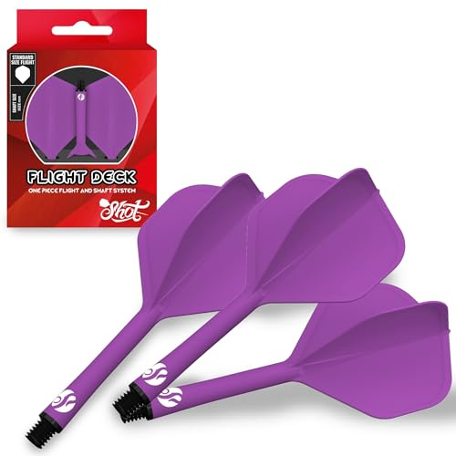 Shot! Darts Flight Deck One Piece Dart Flight and Shaft System, Reduced Deflections, Standard Shaped Flight (350 Micron) Available in Set of 3 (Purple, Short)