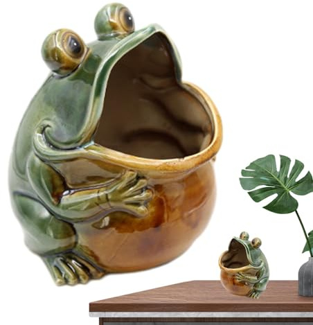 Statua da giardino a forma di rana, statuetta a forma di rana - Rana a bocca grande in ceramica | Scultura in ceramica, sculture da giardino, decorazione creativa per la famiglia per interni ed estern