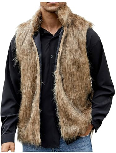 Beokeuioe Gilet di pelliccia per uomo Cappotto di pelliccia sintetica gilet senza maniche in pelliccia artificiale Gilet di peluche invernale Calda giacca di pelliccia Giacca invernale Giacca di
