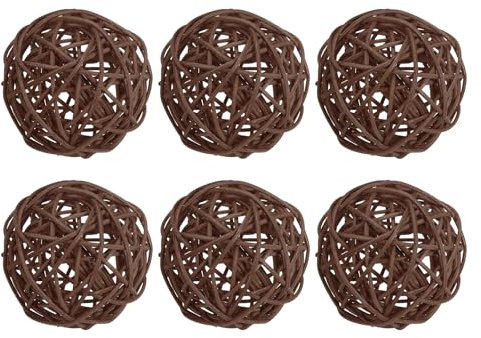 PATIKIL 3 Inch Wicker Rattan Balls, 6 Pcs Decorative Balls for Centerpiece Bowls Wedding Party Home Decor DIY Craft, Deep Brown