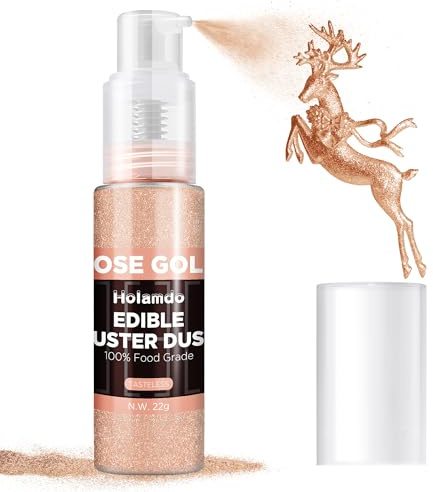 Edible Glitter Spray Rose Gold, 22g Food Grade Shimmer Dust Powder, Metallic Food Coloring Sparkling Dust Powder, Easter Luster Dust Edible Set for Cakes, Cookie, Drinks, Candy, Vegan & Gluten Free