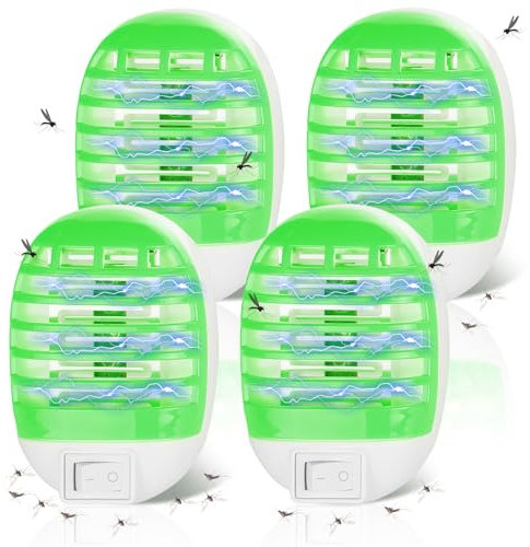 LEKEFETO Lot de 4 lampes anti-moustiques UV - Piège à moustiques électrique - Prise intérieure - Pour mouches, moustiques, mites - Vert