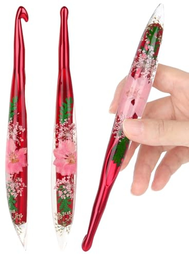 Aeelike 8mm Crochet Hook, Metal Crochet Hooks 8mm with Floral Resin Handle, Ergonomic Crochet Needles for Beginners Adults, Pretty and Interesting Hook Gift for Crochet Lovers(8.0 mm)