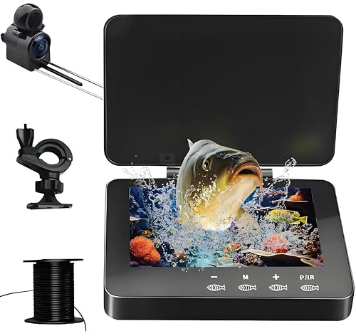 Underwater Fishing Camera with Battery, 220° Wide Angle Fish Finder, 4.3 IPS Monitor Fishing Video Camera, 98ft Cable, for Boat, Ice River Fishing